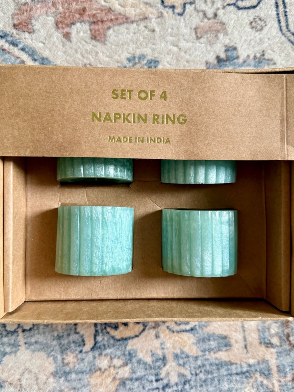 NIB Set of 4 Fluted Sage Green Napkin Rings – Made in India